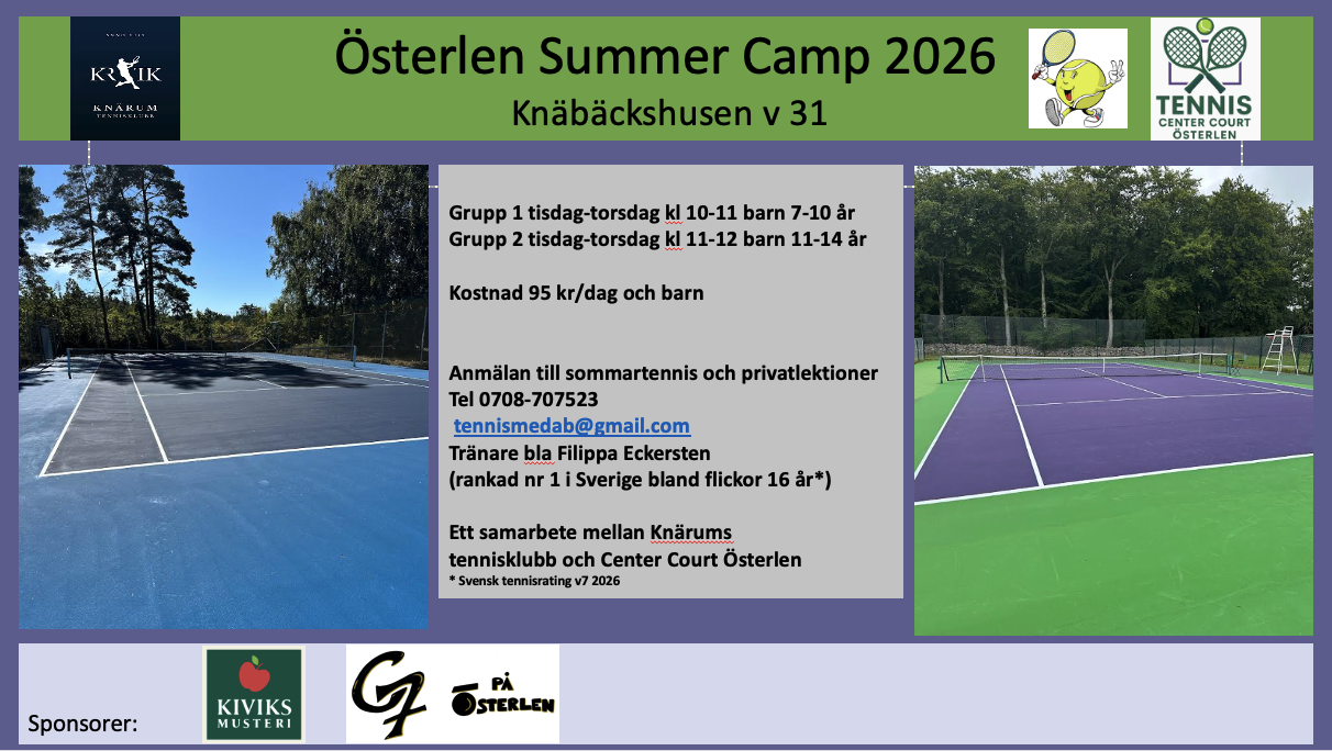 Tennnisträning 21-26 Juli Knäbäckshusen KRTK